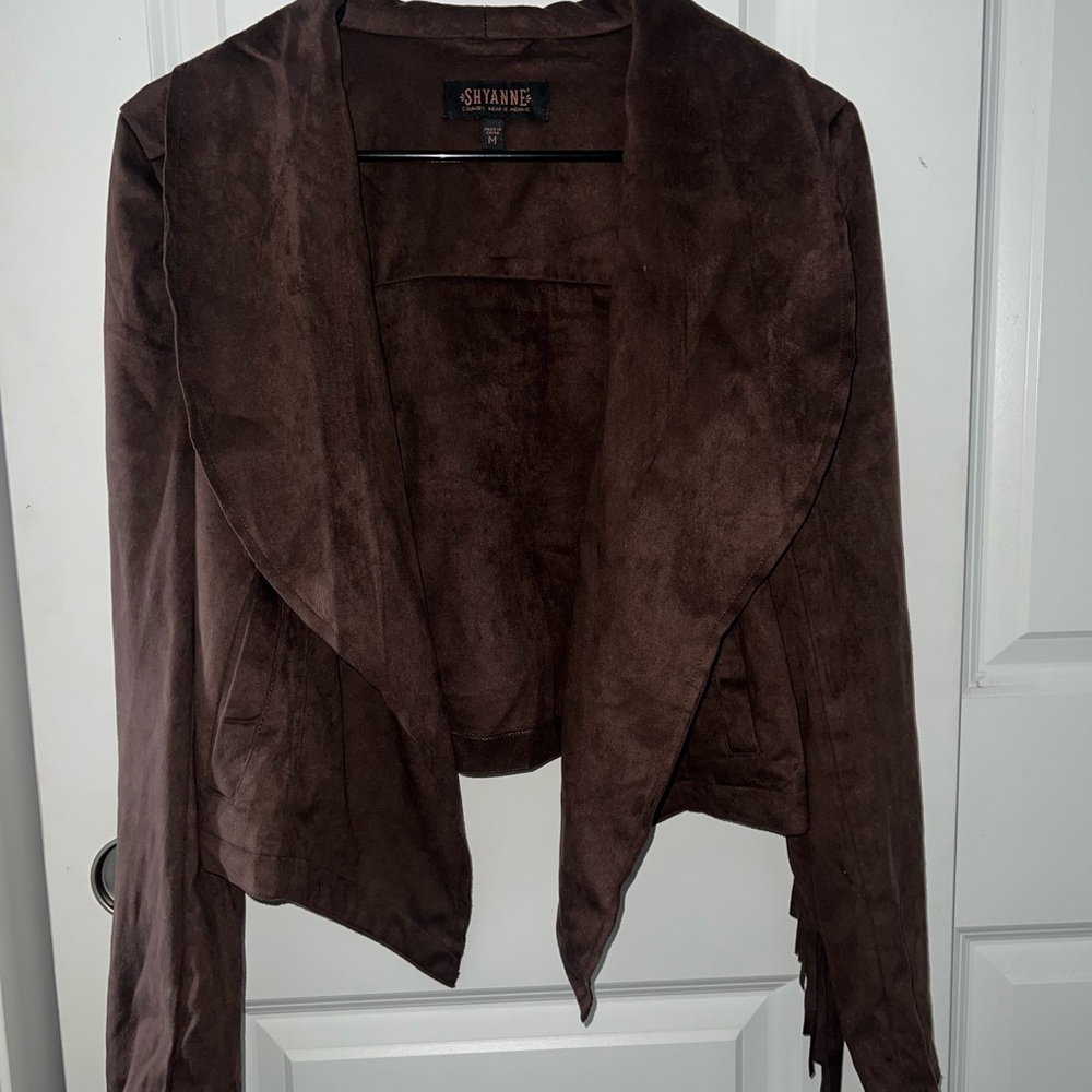 Shyanne Women's Dark Brown Fringe Suede Blazer